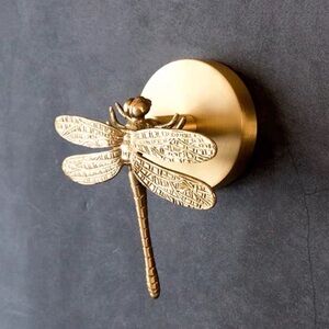 Dragonfly Handmade Solid Brass Animal Hook Wall Mounted Coat Clothes Gold Modern